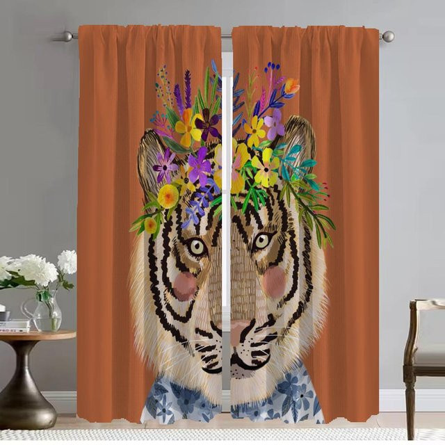 Blumenfreunde Tier Fenster Vorhang Set aus Tüll in Orange für Wohnzimmer und Schlafzimmer, 2 Paneele, Breite: 50 cm, Höhe: 70 cm - Bild 1