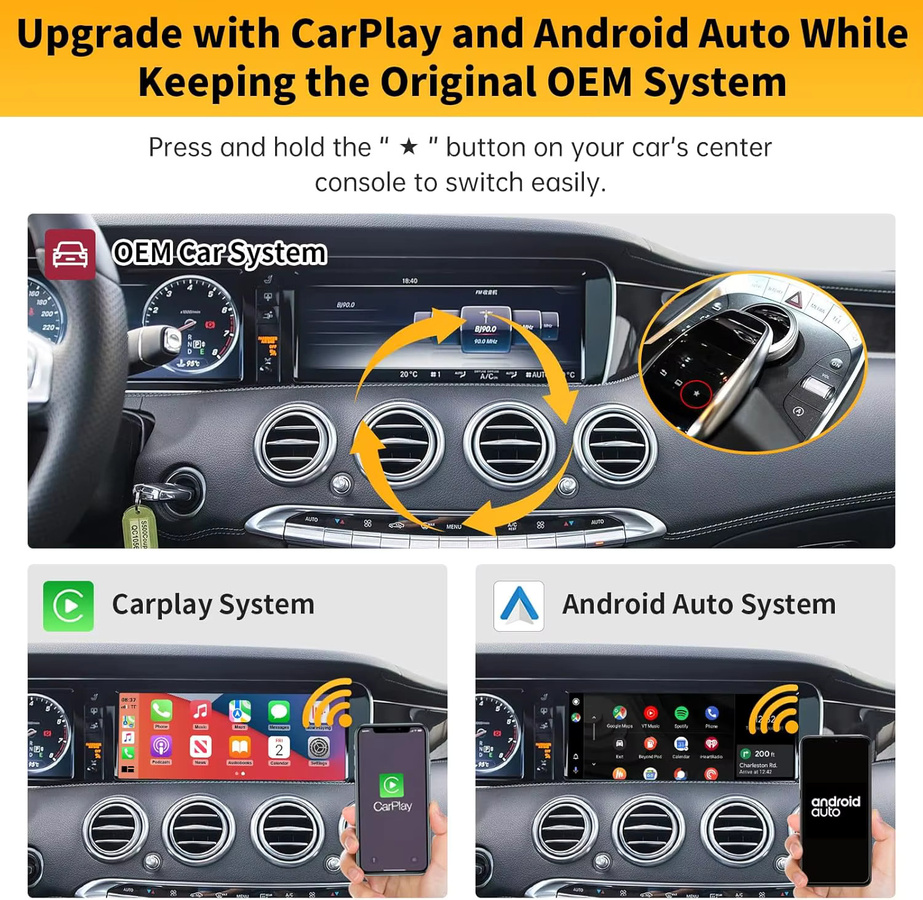 AUTOABC Wireless CarPlay Interface Retrofit Kit für Mercedes-Benz S-Klasse W222 mit NTG 5.0 System, Android Auto und Mirror Link, Silber - Bild 3