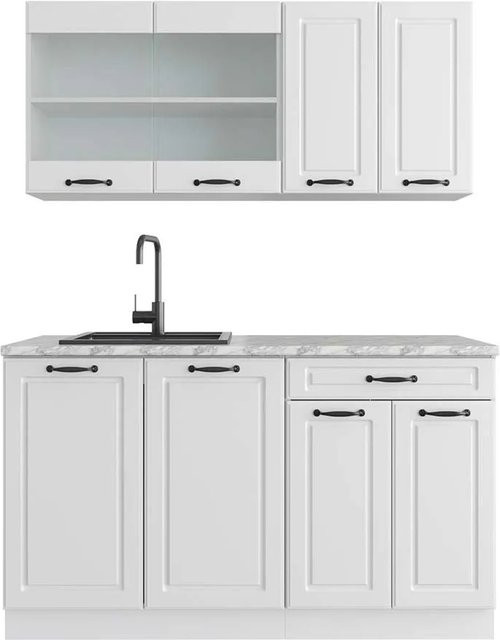 Vicco R-Line Singleküche Landhaus Weiß mit Marmor-Optik, B/H/T: 140 x 81,6 x 60 cm - Bild 1