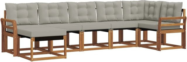 vidaXL Outdoor-Sofagarnitur 7-teilig aus Akazienholz und Textilene in Beige und Grau mit Kissen und Armlehnen - Bild 1