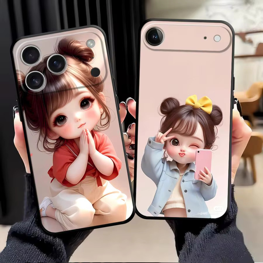 Schwarze weiche Handyhülle mit Cartoon-Mädchen-Muster für Apple iPhone Modelle - Bild 2