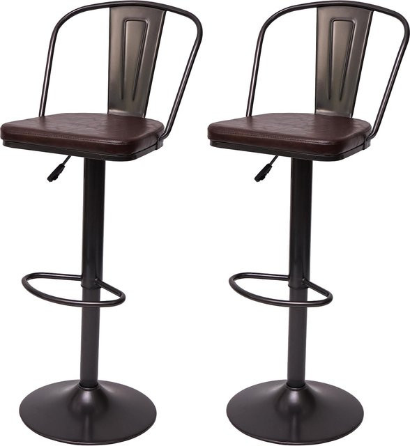 2er-Set MCW Barhocker MCW-H10a Industrial, höhenverstellbar und drehbar, Kunstleder und Metall, Braun, B/T/H: 43 x 43 x 112 cm - Bild 1
