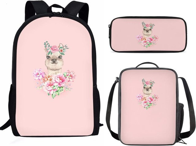 Fancy Style Studio 3er-Set Schulranzen mit Tiger- und Blumen-Motiv inklusive Laptop-Rucksack, Lunchtasche und Federmäppchen in Pink - Bild 1