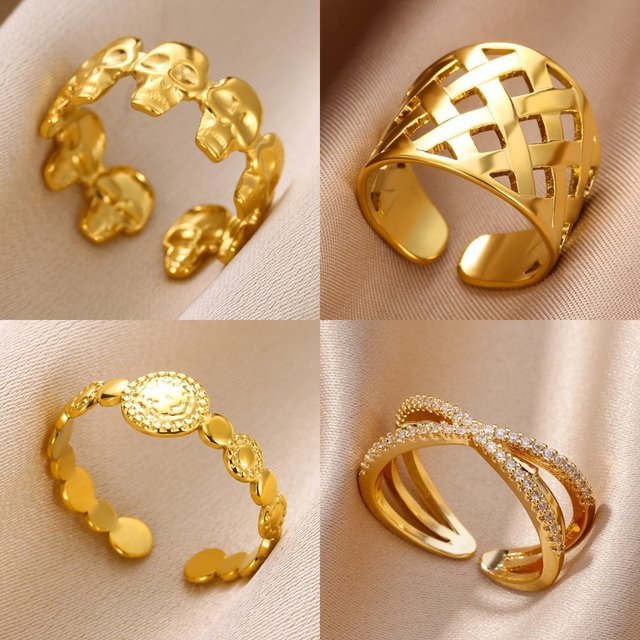 HPTOTMG Ringe, vergoldeter Edelstahl, Totenkopf, Unisex - Bild 1