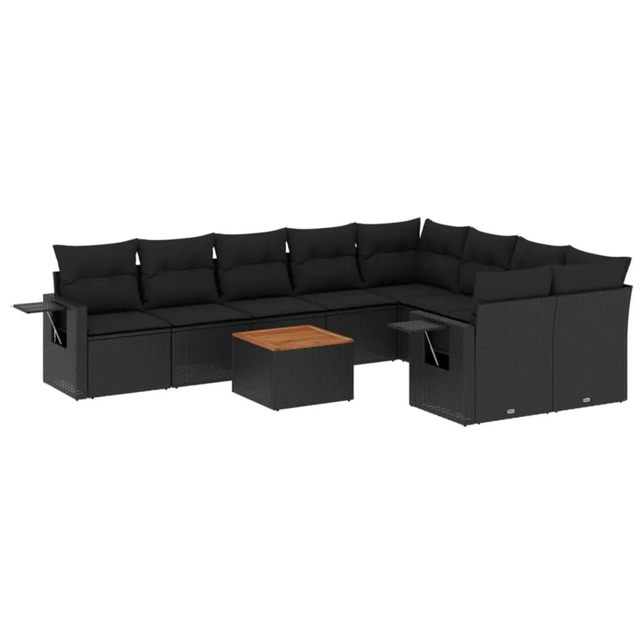 vidaXL 10-tlg. Garten-Sofagarnitur in L-Form aus Poly-Rattan und pulverbeschichtetem Stahl mit Kissen in Schwarz - Bild 2