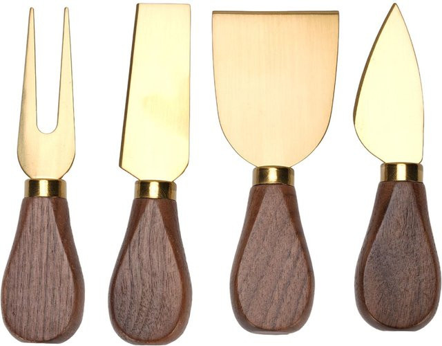 CosyHome Käsewerkzeugset aus Edelstahl und Holz mit goldener Oberfläche bestehend aus Käseschneider, Käsegabel und Streichmesser - Bild 1