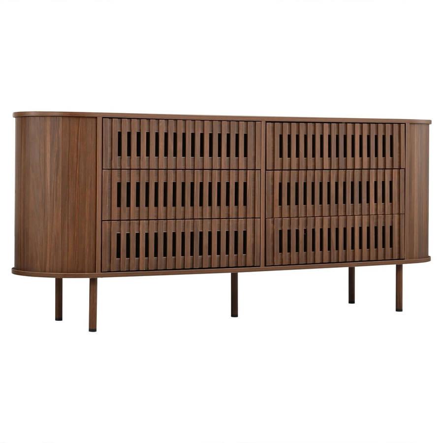 Merax Sideboard in Walnussoptik mit 6 Schubladen und Lamellenoptik, B/T/H: 160 x 40 x 70 cm - Bild 2