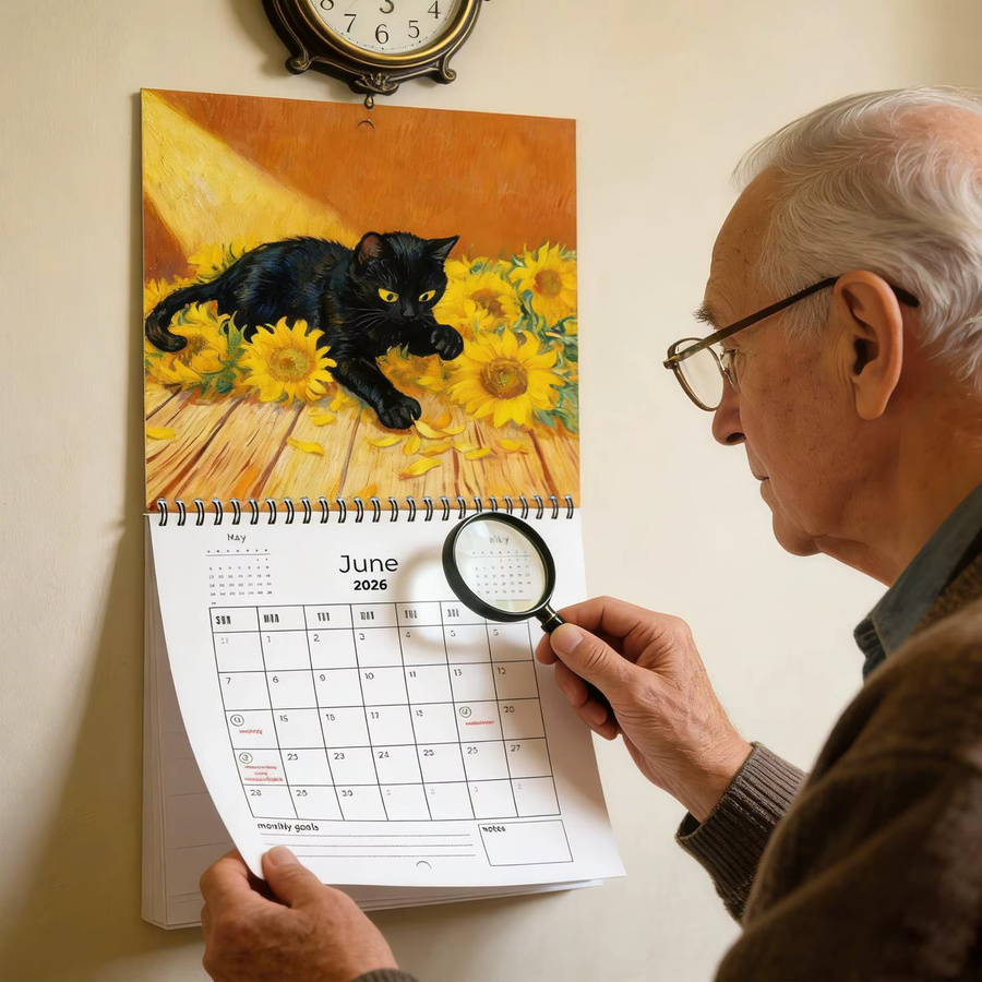 Großer Gitterkalender 2026 für Katzenliebhaber mit markierten Feiertagen, bunter Wandplaner für Zuhause und Büro - Bild 5