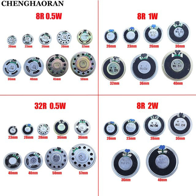 ChengHaoRan Mini Lautsprecher Set 2 Stück mit 8 Ohm oder 32 Ohm und 0,5W bis 2W Leistung in verschiedenen Durchmessern von 20mm bis 45mm - Bild 1