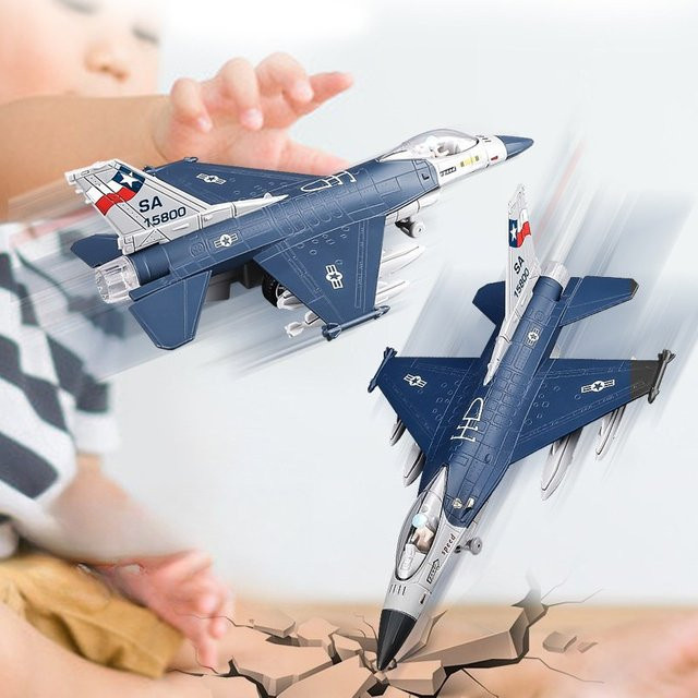 MINI AUTO F16 Kampfjet-Spielzeugmodell, Metall, Blau, mit Rücklauffunktion - Bild 1