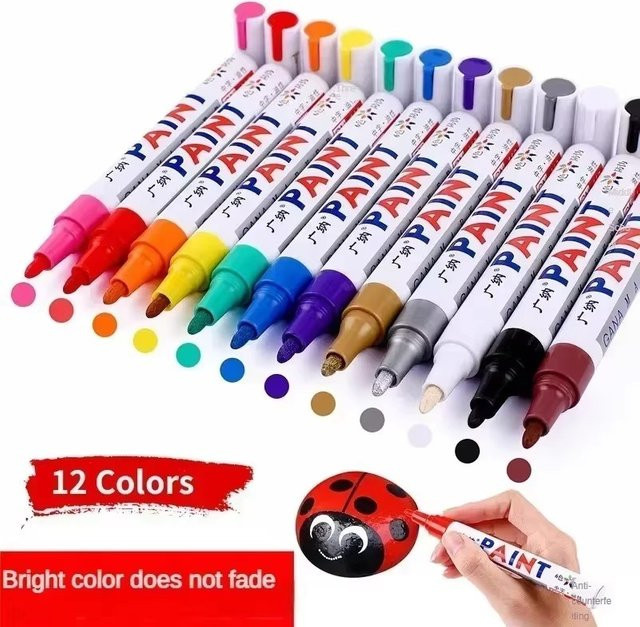 Set aus 12 bunten permanenten Ölfarben-Markern, wasserfeste Markierstifte mit Bullet-Spitze für Gummi, Stoff und Metall - Bild 1