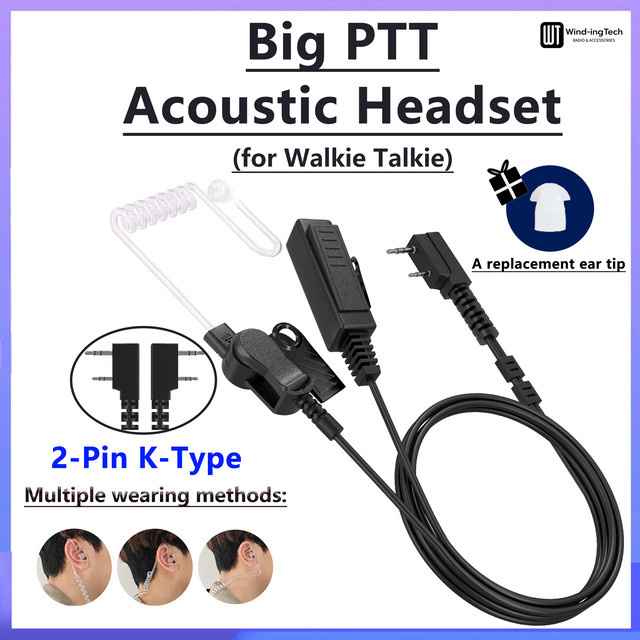 Baofeng UV-5R Akustik-Headset mit Luftschlauch und Mikrofon, K-Typ In-Ear Sicherheits-Ohrhörer, Schwarz - Bild 1