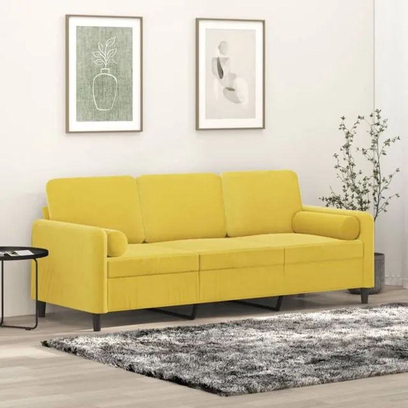 Modernes 3-Sitzer-Sofa aus Samt mit Zierkissen von Vidaxl in Gelb, Breite: 180 cm - Bild 1