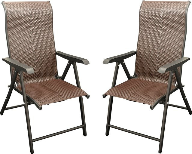 DEGAMO Klappsessel ANTIBES Hochlehner aus Metall und Polyrattan in Braun, 2er Set mit Armlehnen - Bild 1