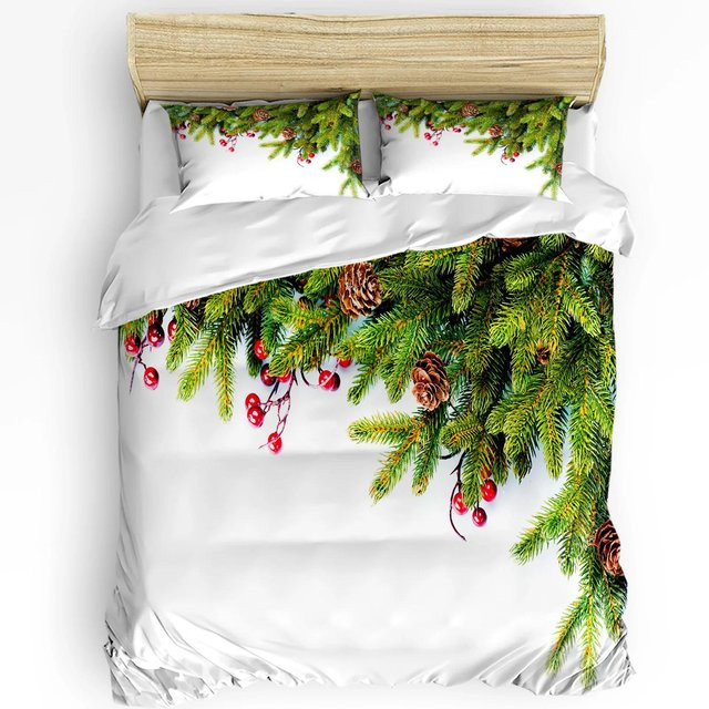 Bettwäsche Set mit Schneemann und Weihnachtsbaum Motiv in Weiß, Bettbezug und Kissenbezüge mit Reißverschluss, EU Single, B/H: 135 x 200 cm - Bild 1