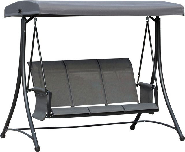Outsunny 3-Sitzer Hollywoodschaukel mit Sonnendach und Auflagen in Grau, B/H/T: 196 x 172 x 128 cm - Bild 1