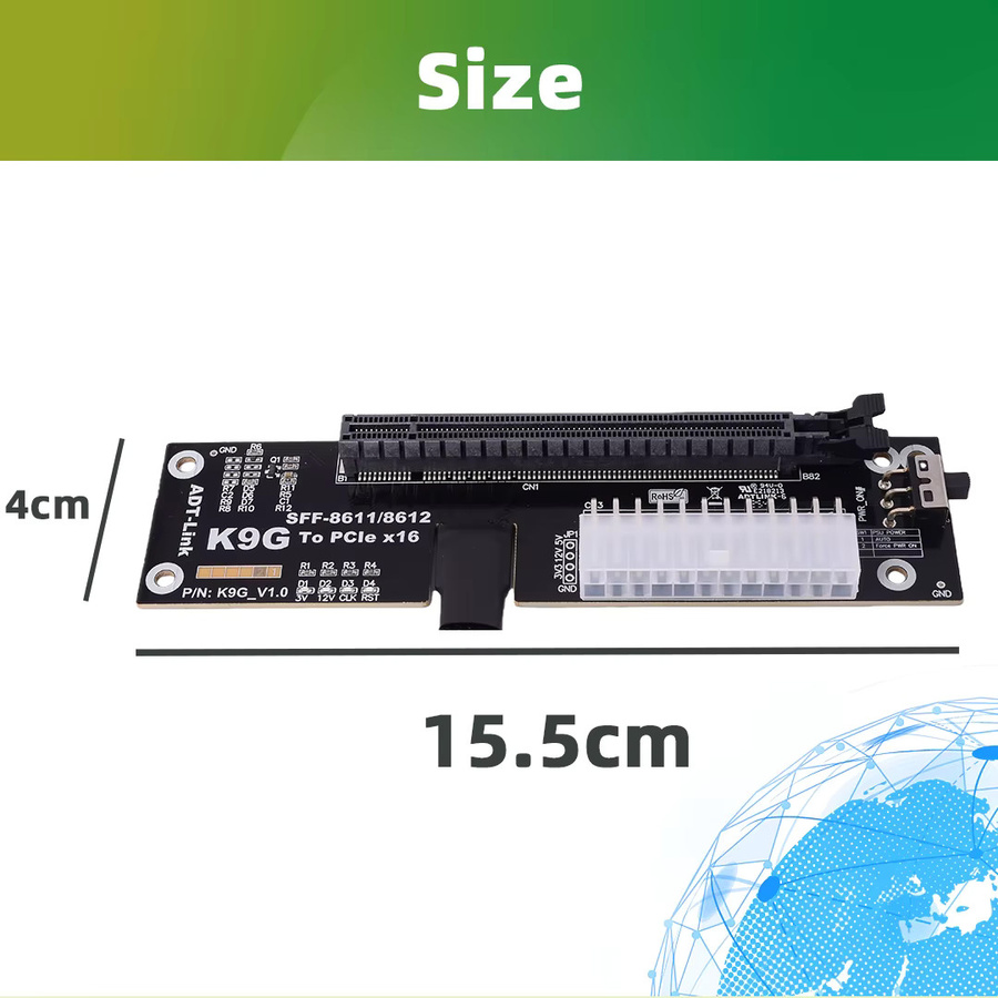 ADT-Link PCIe 5.0 x4 OCuLink eGPU-Dockingstation für externe Grafikkarten, Schwarz - Bild 3