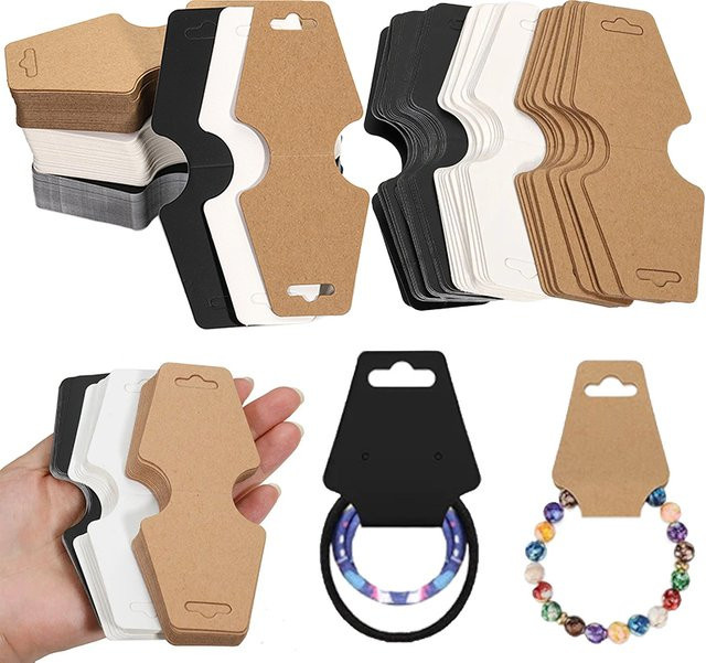 TMZ 100er Set Faltbare Schmuck-Displaykarten aus Kraftpapier für Armbänder und Halsketten in Weiß und Braun - Bild 1