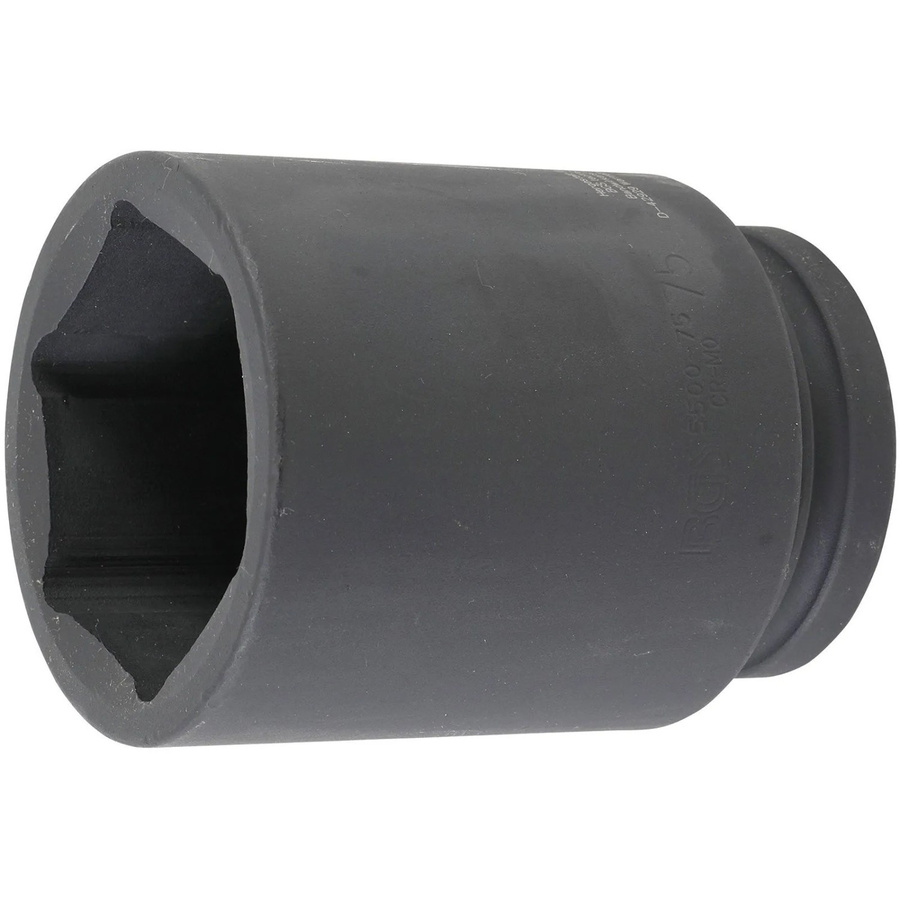 BGS Kraft Steckschlüssel Einsatz Sechskant tief mit 25 mm Innenvierkant Antrieb und 75 mm Schlüsselweite in Schwarz - Bild 2