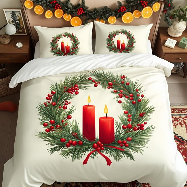 3-teiliges Bettwäscheset Lodestar mit handbemaltem Weihnachtskarten-Design aus Polyester, B/H: 135 x 200 cm - Bild 1