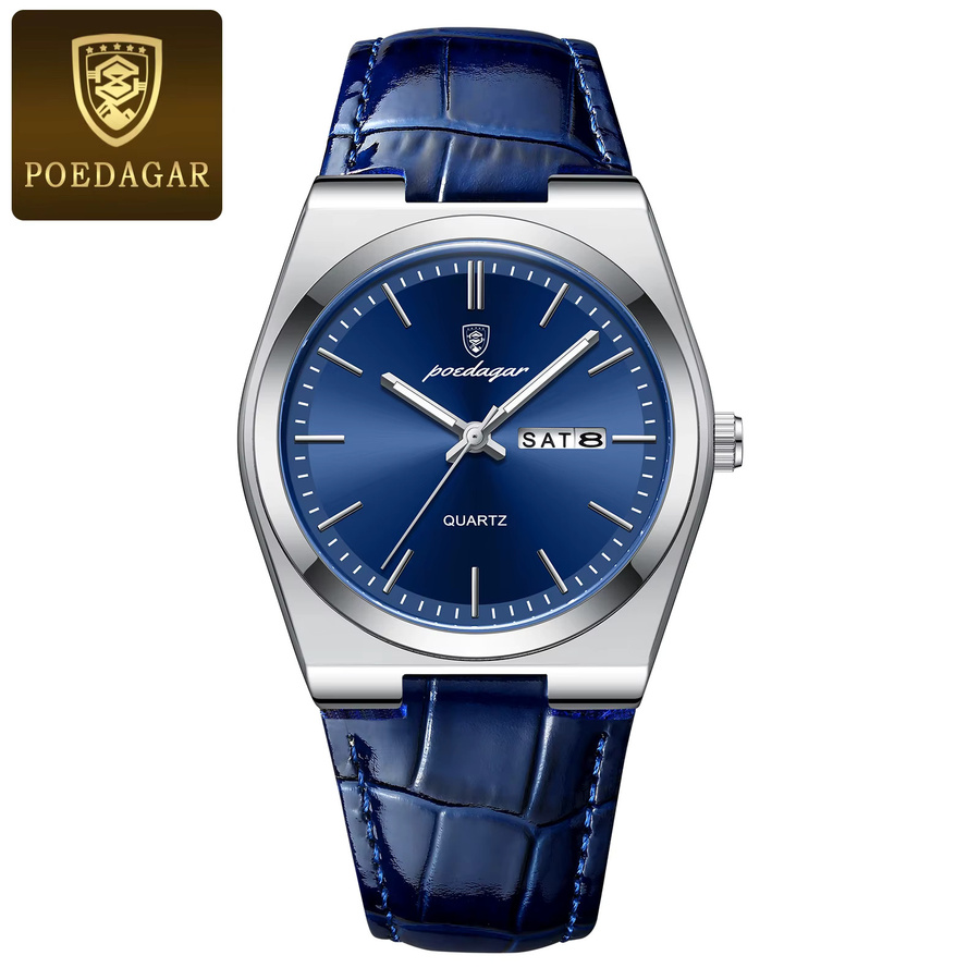 POEDAGAR Armbanduhr, Quarz, Edelstahl, Blau, Herren - Bild 7