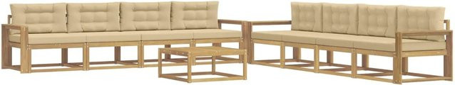 vidaXL Outdoor-Sofagarnitur aus Akazienholz in L-Form, 9-teiliges Set in Weiß, Beige und Braun mit Polstern, B/T/H: 79 x 79 x 37 cm - Bild 1