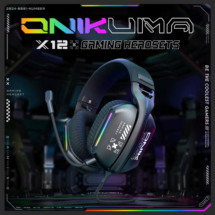 ONIKUMA Gaming Headset X12 mit Geräuschunterdrückung und Mikrofon, kabelgebunden, 3,5 mm Jack, Schwarz - Bild 2