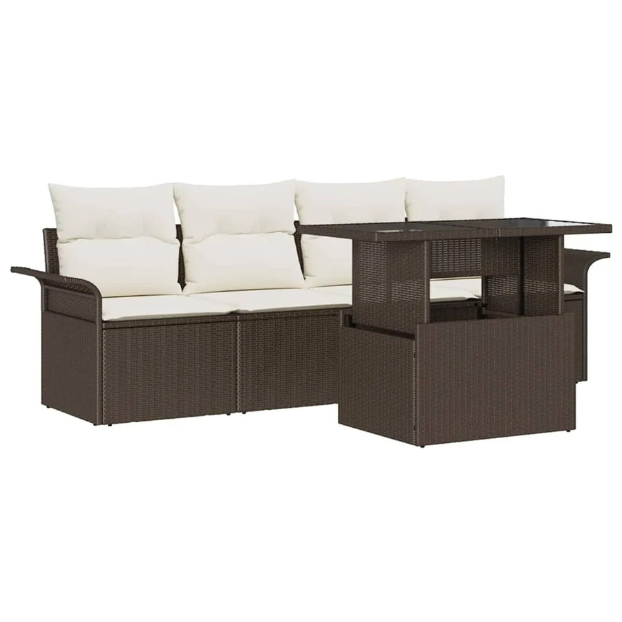 vidaXL 5-teiliges Garten-Sofa-Set aus Poly Rattan in Braun mit Kissen und Tisch - Bild 2