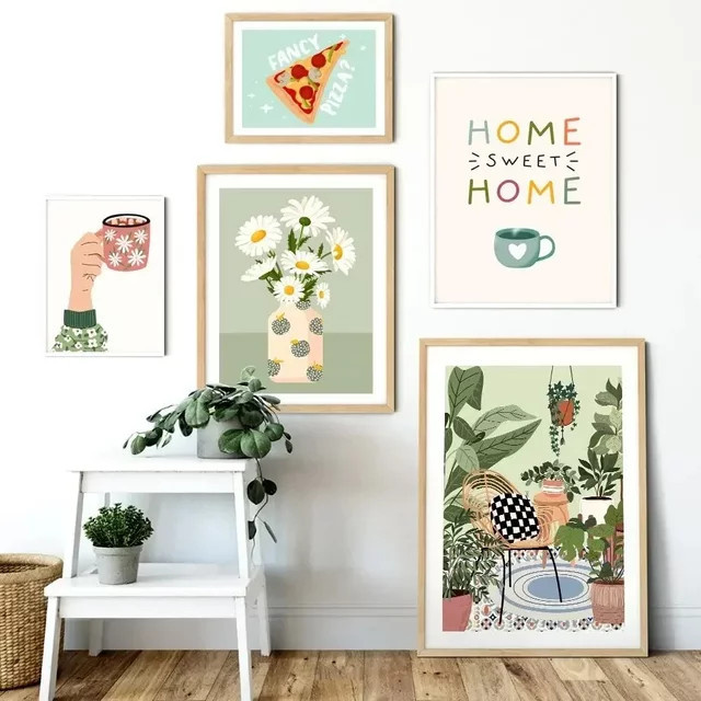 Minimalistisches Leinwandgemälde von Potdemiel mit botanischen Motiven und floralen Elementen in Mehrfarbig - Bild 1