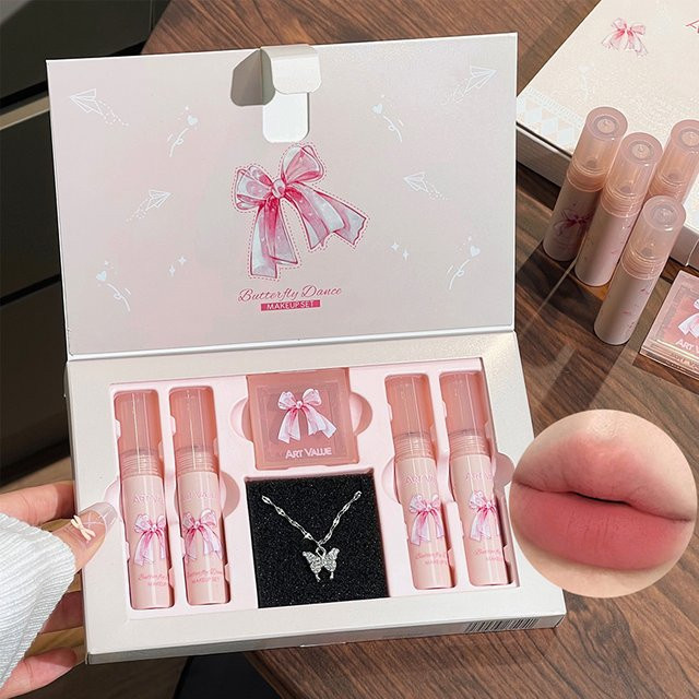 Lipgloss und Puder-Rouge Kosmetik-Set, Satin, Unisex - Bild 1