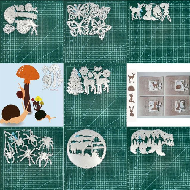 Dekorative Metall-Stanzer für Scrapbooking und Bastelarbeiten mit Motiven Hirsch, Spinne und Schmetterling in Silber - Bild 1