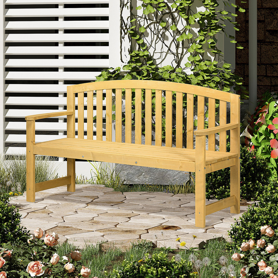 Outsunny 2-Sitzer Gartenbank aus Holz in Orange, wetterfeste Parkbank mit Rückenlehne für Garten, Balkon und Terrasse, B/T/H: 143 x 51 x 85 cm - Bild 2