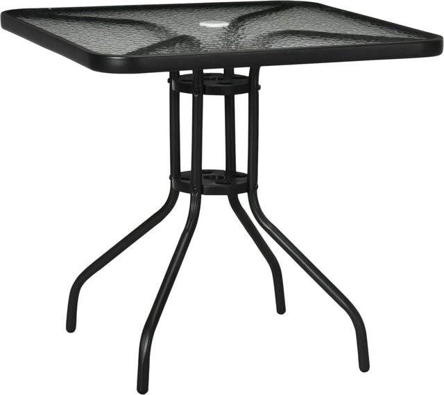 Furnicato Gartentisch aus Metall und gehärtetem Glas in Schwarz mit Schirmloch, B/T/H: 76 x 76 x 72 cm - Bild 1