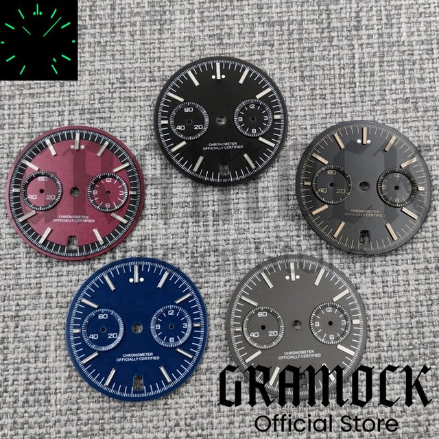 GRAMOCK Chronograph Zifferblatt Set, 31,5 mm, Schwarz - Bild 1