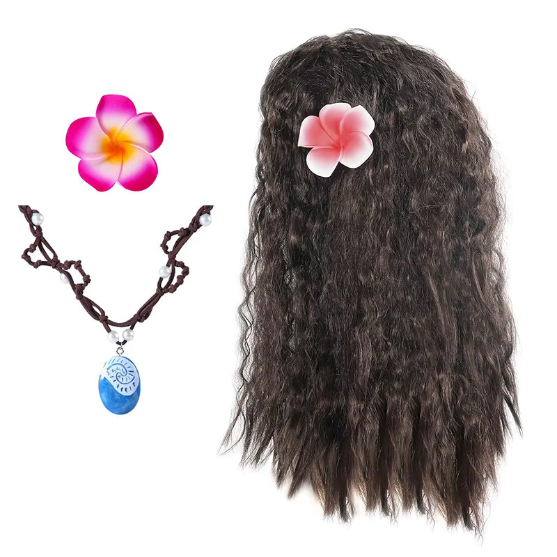 PKFC Moana Vaiana Cosplay-Zubehör-Set, Perücke, Halskette, Blumenklammer, Schwein, Hahn, Requisiten - Bild 2
