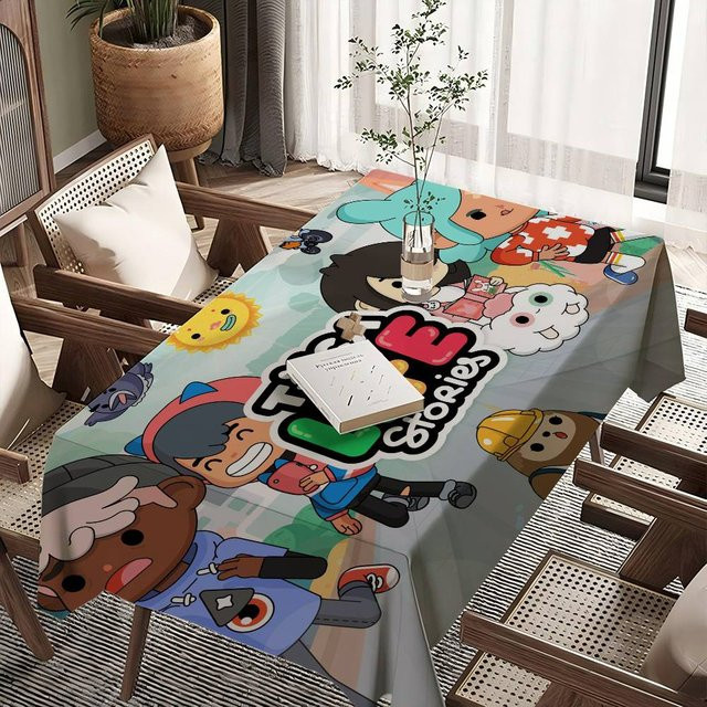 Wasserdichte Tischdecke JINGYUE Pet Toca Boca Toca Life World Design, Rechteckig, Mehrfarbig, B: 100 cm, T: 160 cm - Bild 1