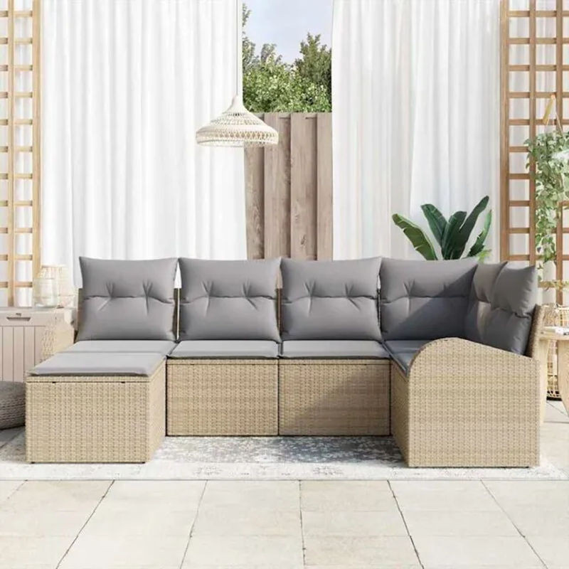 vidaXL Garten-Sofa-Set aus Poly-Rattan mit 6 Kissen in Beige und Hellgrau - Bild 1