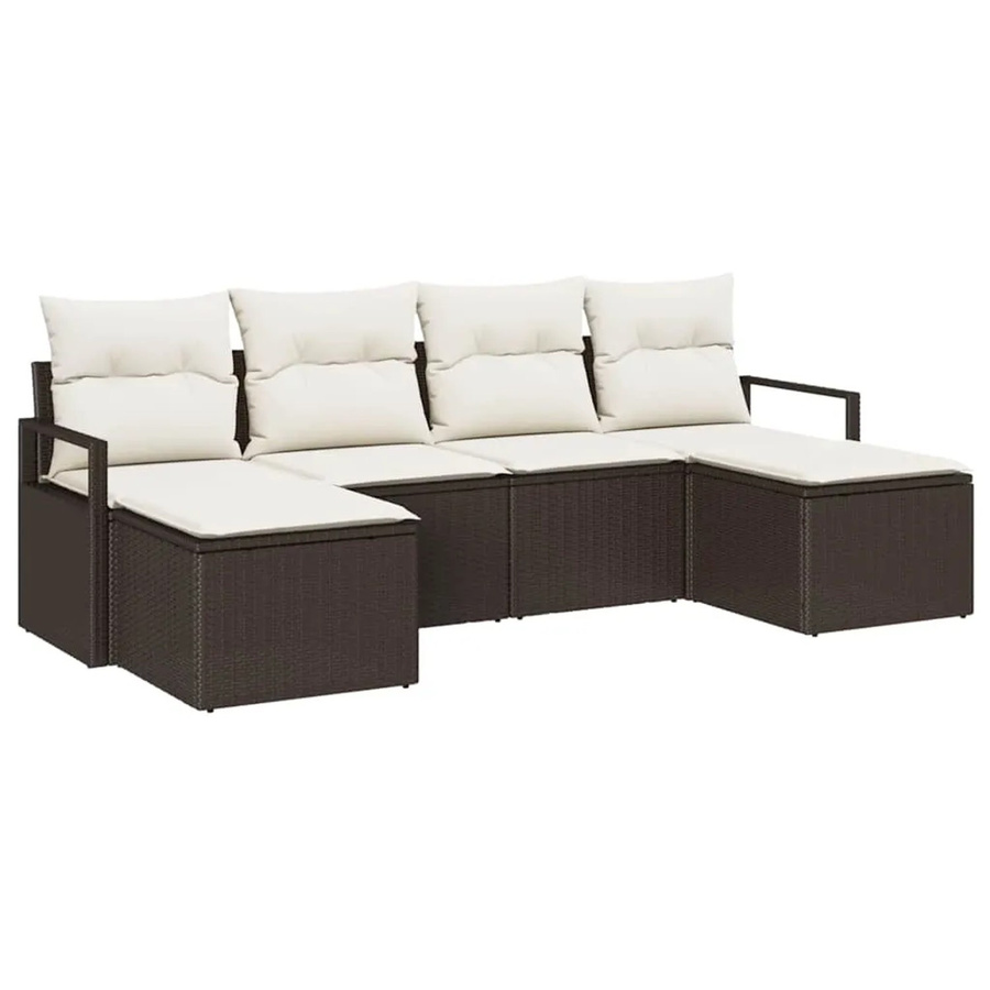 vidaXL Garten-Sofa-Set 6-teilig aus Poly-Rattan in Braun mit Polstern und Ottomane - Bild 2