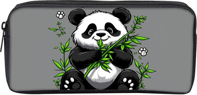Fancy Style Studio Federtasche mit Panda Bambus Muster in Grau, flaches Federmäppchen für Kinder aus Polyester - Bild 1