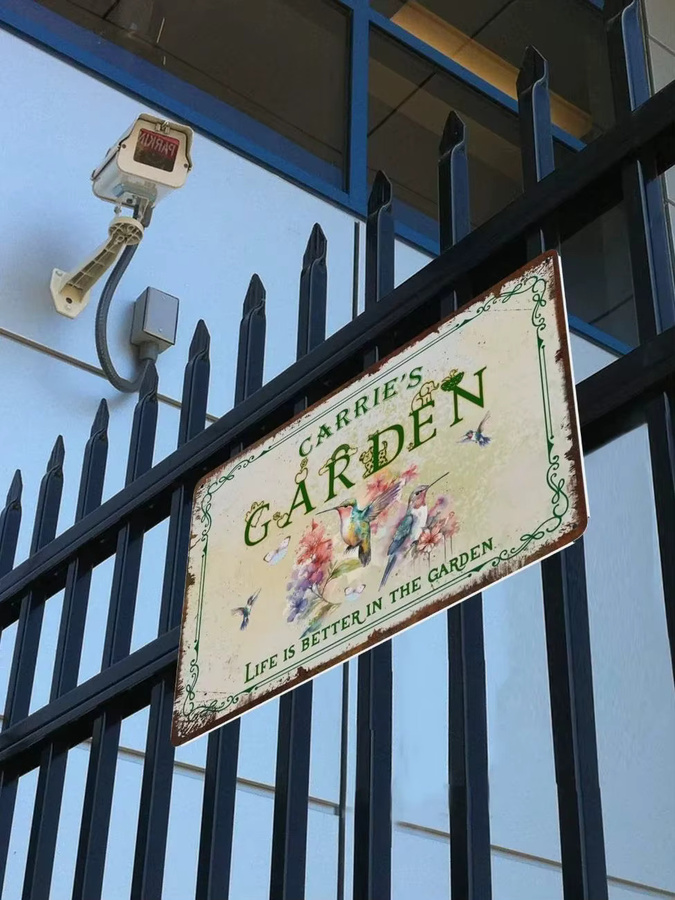 Personalisiertes Metall-Gartenschild von CIFBUY mit floralem Vogelmotiv in Rot und Mehrfarbig, wetterbeständige Wanddekoration für den Außenbereich im Vintage-Stil - Bild 5