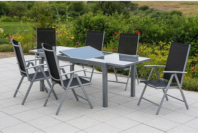 Merxx Gartenmöbelset Amalfi in Schwarz aus Aluminium mit 6 Sitzplätzen und ausziehbarer Tischplatte - Bild 2