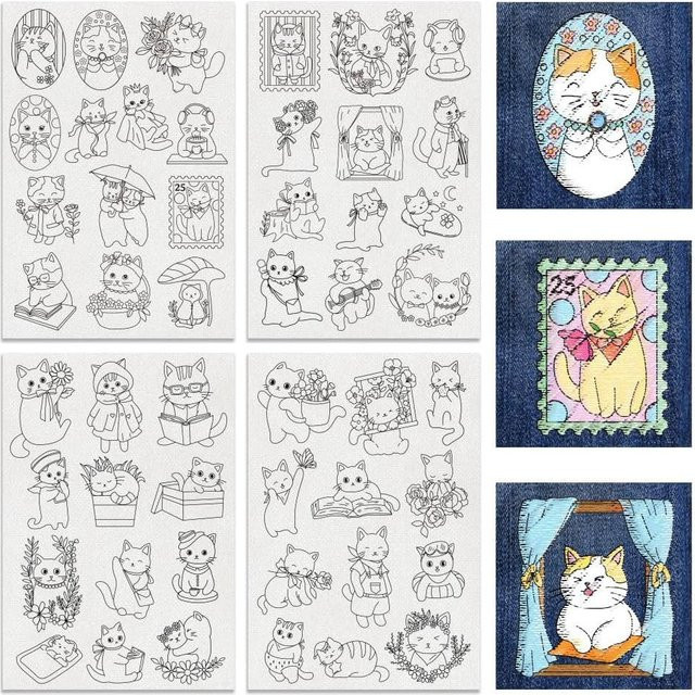 4-Blatt-Stickstabilisator für Katzen – Wasserlösliches selbstklebendes Papier mit Katzen-Designs für deine DIY-Nähprojekte - Bild 1