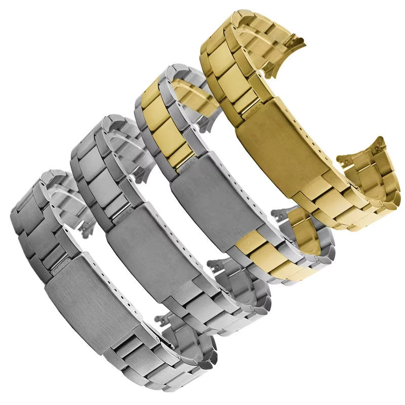 DAHASE Uhrenarmband Edelstahl, gebogenes Ende, Faltschließe, Silber, Unisex - Bild 2