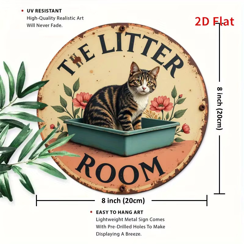 Rundes Vintage-Eisenschild Potdemiel mit Katzentoilette Motiv, mehrfarbige Hängedekoration aus Metall, Durchmesser: 20 cm - Bild 2