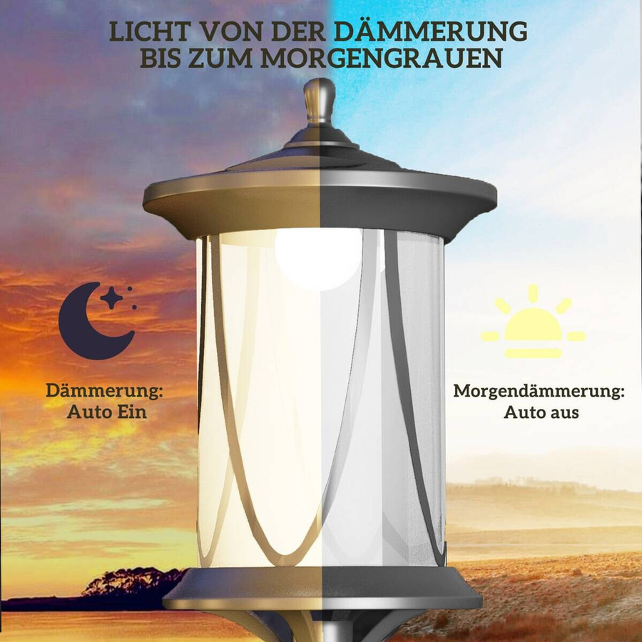 Outsunny Solar Straßenlaterne LED Schwarz mit Lichtsensor und IP44 Wasserdichtigkeit, B/T/H: 17 x 17 x 127 cm - Bild 5
