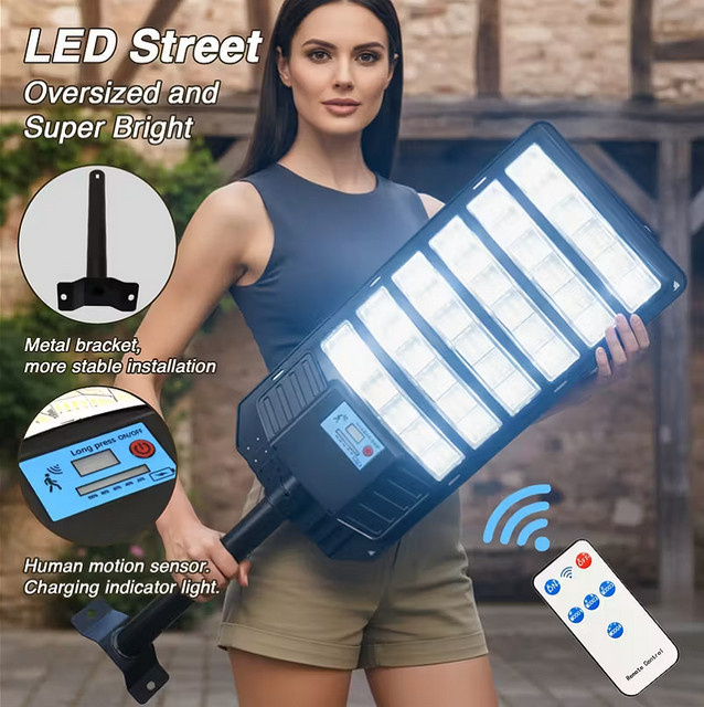 YQCHEZI Solar-LED-Straßenlaterne mit Bewegungsmelder in Schwarz für Außenbereich und Garage - Bild 1