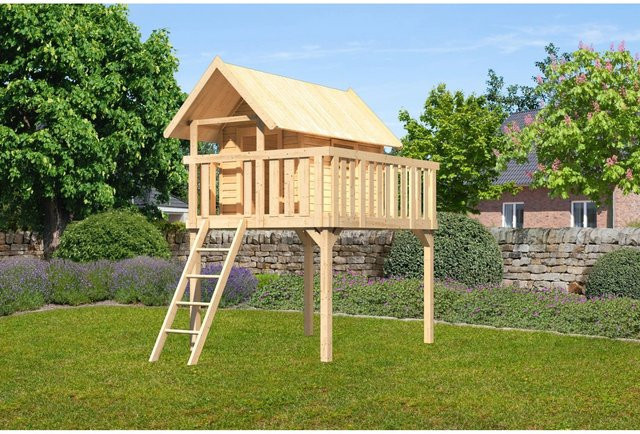 Karibu Stelzenhaus Fidel Spielturm Natur Braun B/H/T: 198 x 329,5 x 243 cm - Bild 1