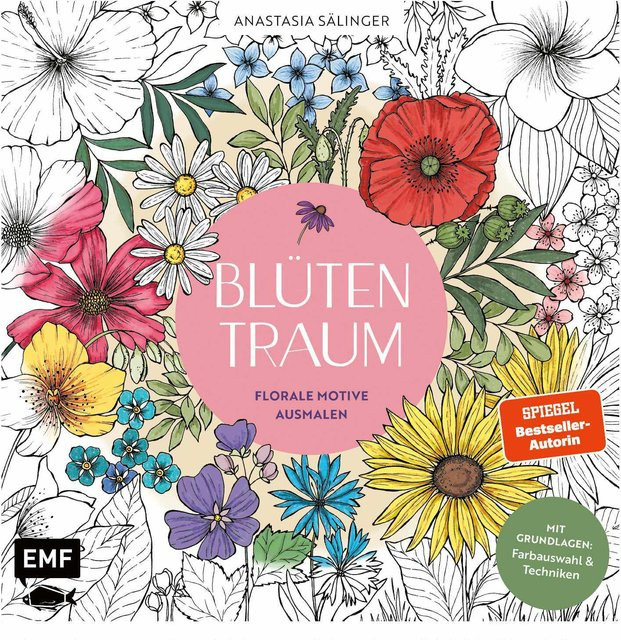 EMF Blütentraum Malbuch mit floralen Motiven für Erwachsene aus der Edition Michael Fischer - Bild 1