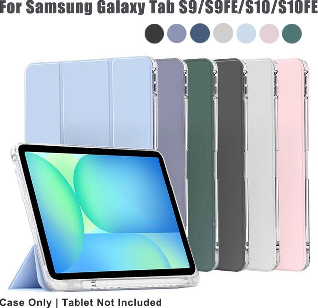 Transparente Samsung Galaxy Tab S9 S10 FE Lite Schutzhülle aus PU-Leder mit Stiftschlitz und Magnet-Standfunktion in Transparent und Grün - Bild 1