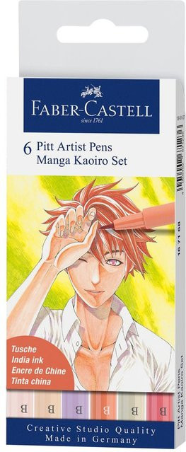 Faber-Castell Pitt Artist Pen Manga Kaoiro Tuschestift-Set mit Brush Spitze, 6-teilig, Multicolour - Bild 1